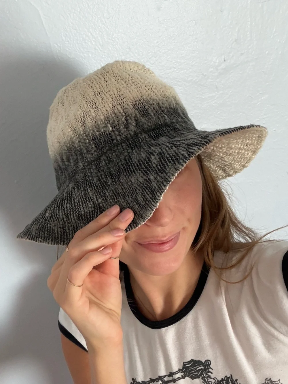 Theodora & Callum Cream to Gray Ombre Knit Bucket Hat